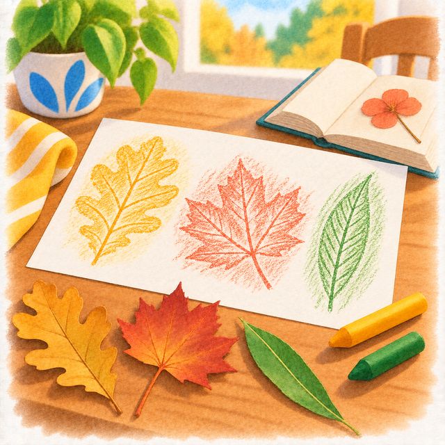 Leaf rubbings and pressed flowers