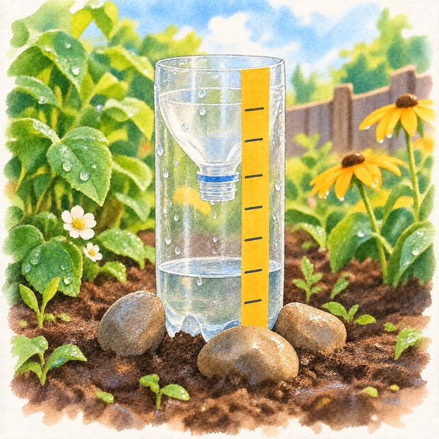 A rain gauge and a week of weather